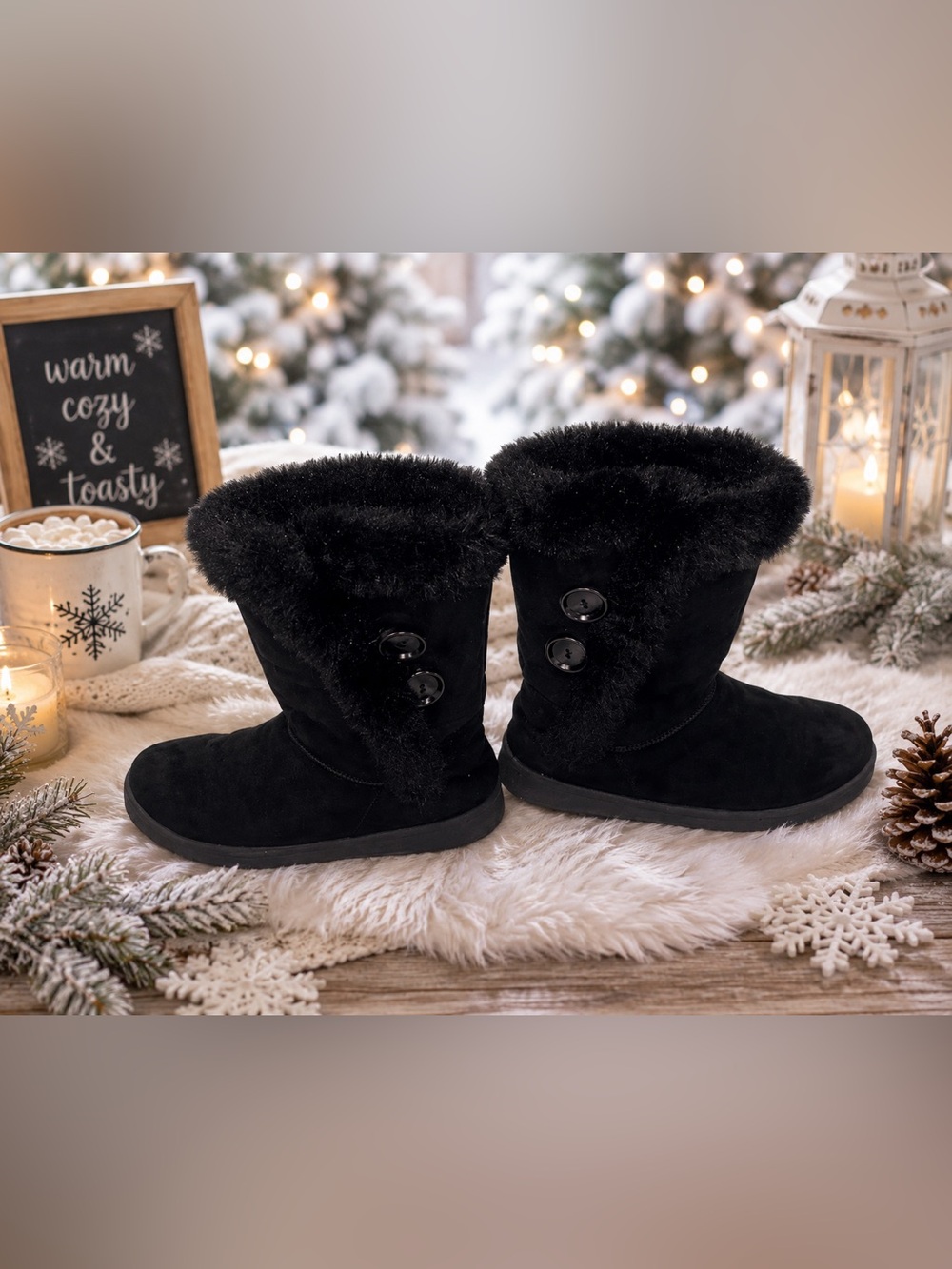 🖤 SO Women’s Black Cozy Fur-Lined Winter Boots size 8.5
